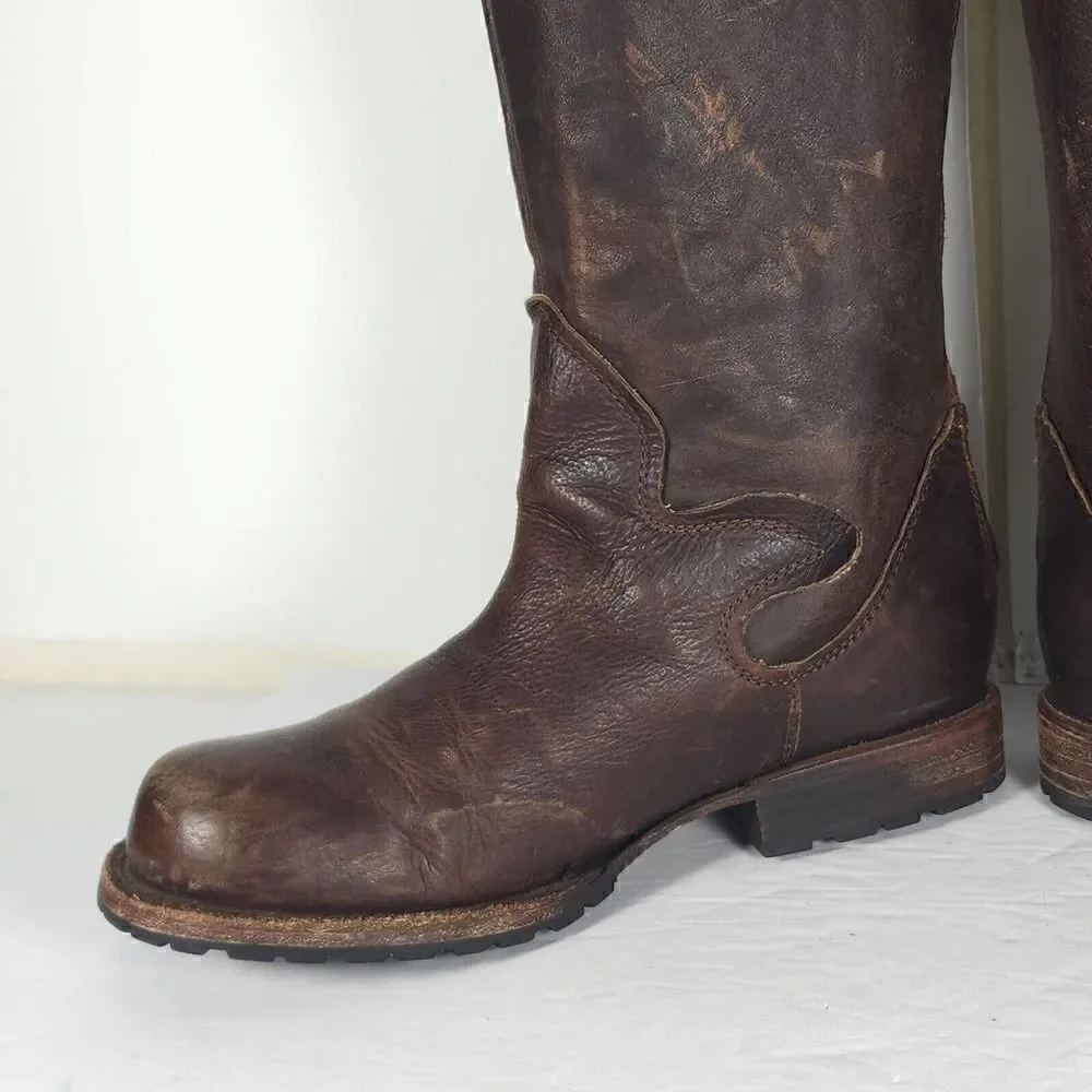 FREEBIRD BY STEVEN WOMEN'S HAVN US6 BROWN LEATHER DISTRESSED TALL RIDING BOOTS